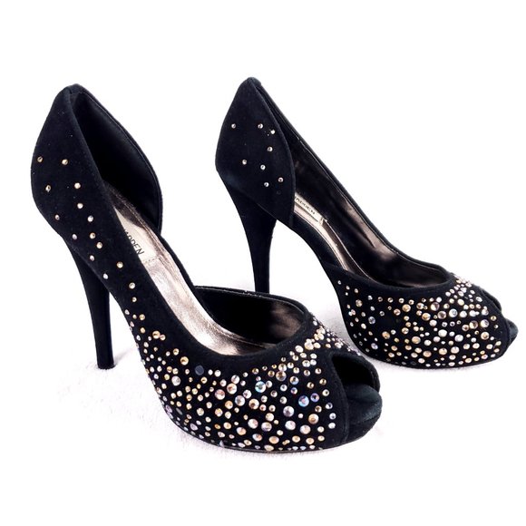 STEVE MADDEN | Platform Rhinestones Heels Black size 6.5 - Picture 1 of 7